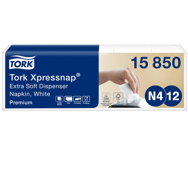 Servetten Tork Expressnap N4 extra zacht premium 1/2 vouw 2-laags wit 15850 afbeelding