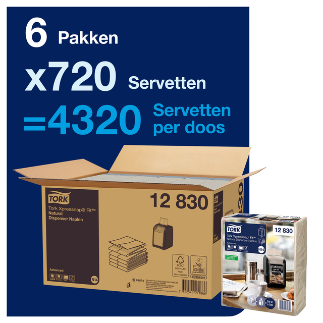 Servet Tork N14 Xpressnap Fit Advanced multifold 2-laags 213x165mm 720 vel naturel 12830 — Foto 2 van 2