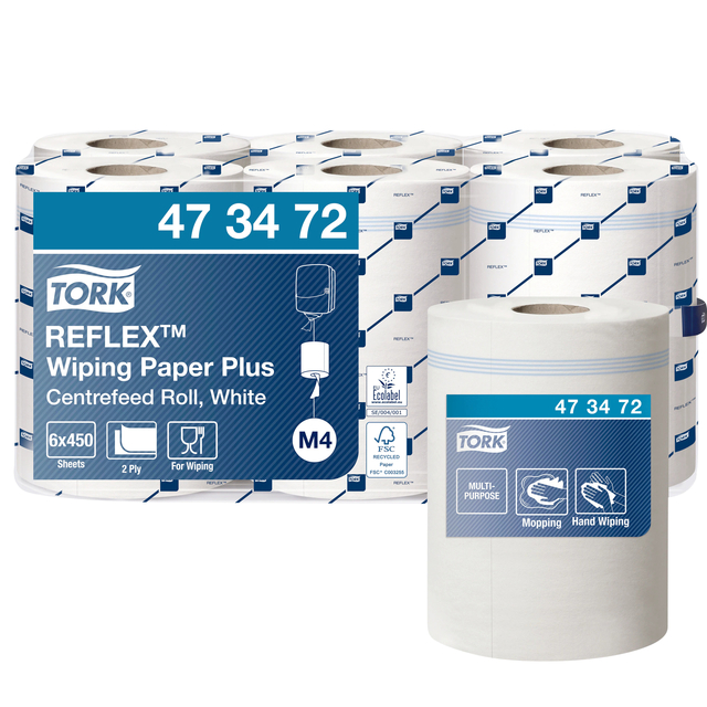 Poetspapier Tork M4 Reflex Plus Advanced 2-laags 450 vel wit 473472 afbeelding