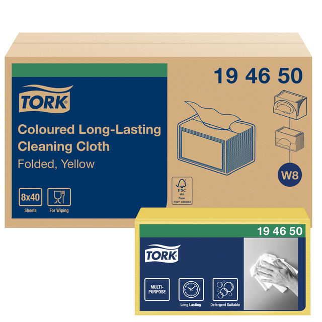 Reinigingsdoek Tork W8 Premium 1-laags 8x40 vel geel 194650 afbeelding
