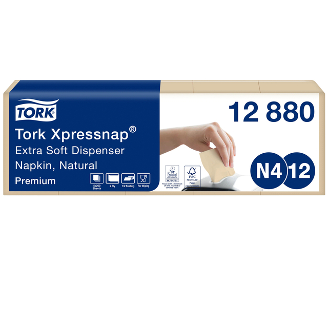 Servet Tork N4 Xpressnap Premium 1/2 vouw 2-laags 213x165mm 1000 vel naturel 12880 afbeelding