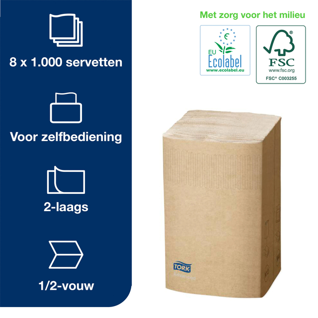 Servet Tork N4 Xpressnap Premium 1/2 vouw 2-laags 213x165mm 1000 vel naturel 12880 — Foto 2 van 2
