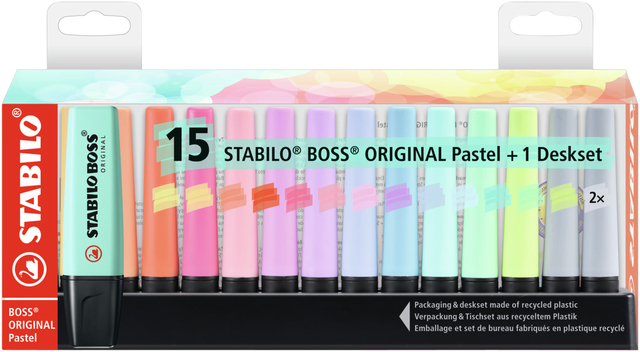 Markeerstift STABILO BOSS Original 70/15 pastel assorti deskset à 15 stuks afbeelding
