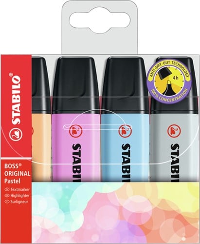 Markeerstift STABILO BOSS Original 70/4 pastel incl grijs assorti etui à 4 stuks