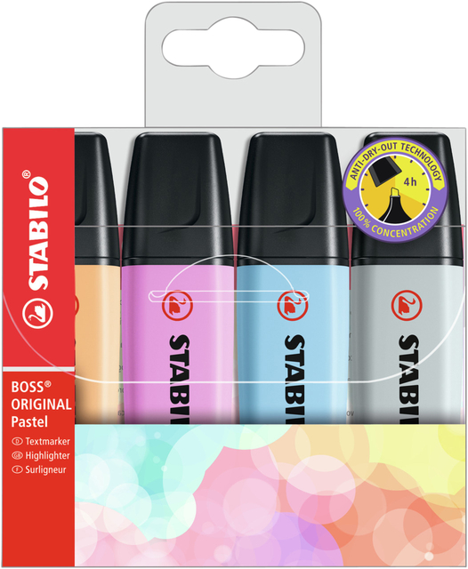 Markeerstift STABILO BOSS Original 70/4 pastel incl grijs assorti etui à 4 stuks afbeelding