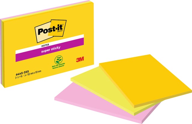 Memoblok Post-it 6445 Super Sticky 152x101mm assorti 3st afbeelding