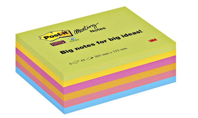 Memoblok Post-it 8645 Super Sticky 203x153mm assorti 6 stuks afbeelding