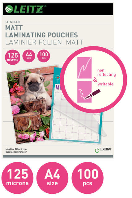Lamineerhoes Leitz iLAM A4 2x125micron EVA Mat 100stuks — Foto 2 van 2