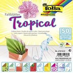 Vouwblaadjes Folia 80gr 15x15cm 50 vel 2-zijdig 10 tropical designs
