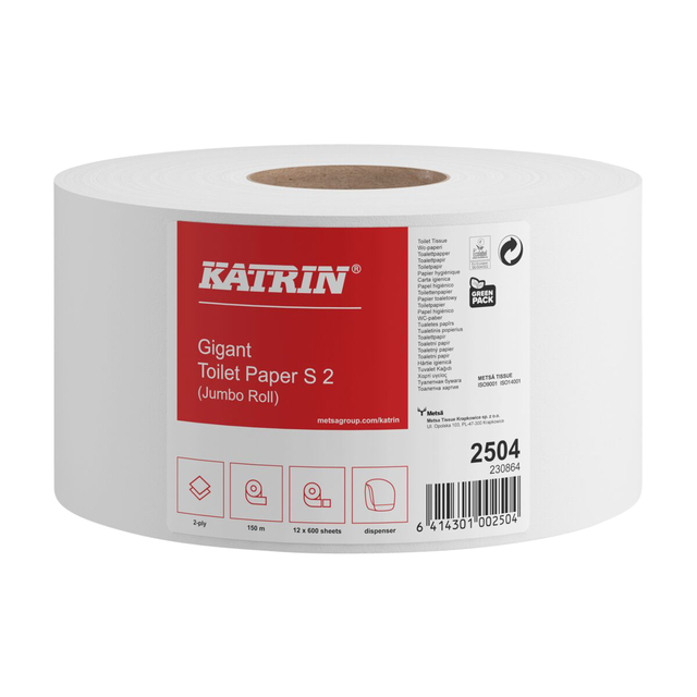 Toiletpapier Katrin Gigant S jumbo klein 2-laags 150m wit 2504 afbeelding