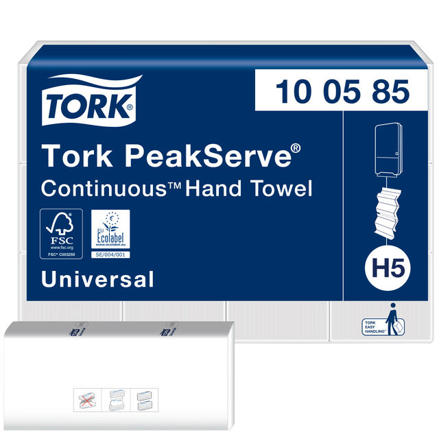 Handdoek Tork H5 PeakServe Universal 1-laags 201x225mm 12x410 vel wit 100585 afbeelding