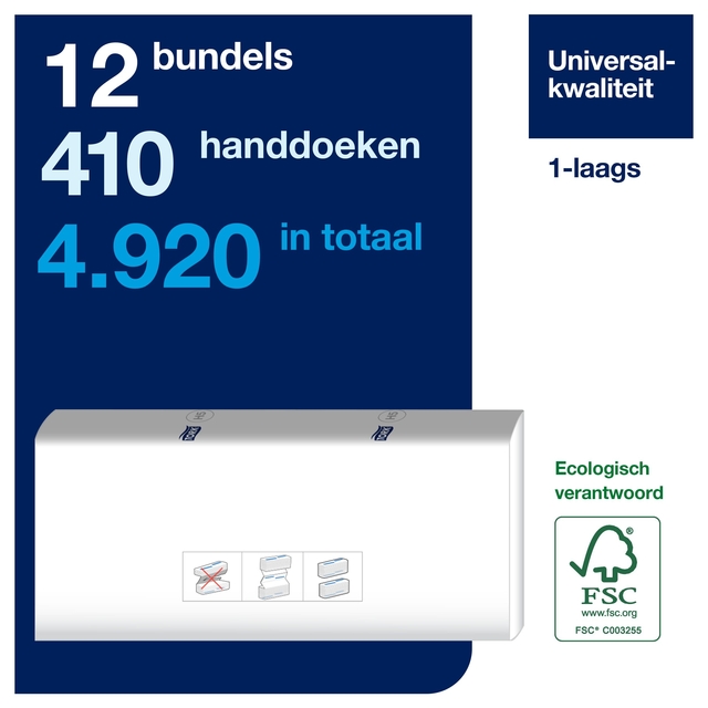 Handdoek Tork H5 PeakServe Universal 1-laags 201x225mm 12x410 vel wit 100585 — Foto 2 van 2