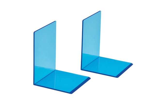 Boekensteun MAUL 10x10x13cm acryl set 2 neon blauw transparant afbeelding
