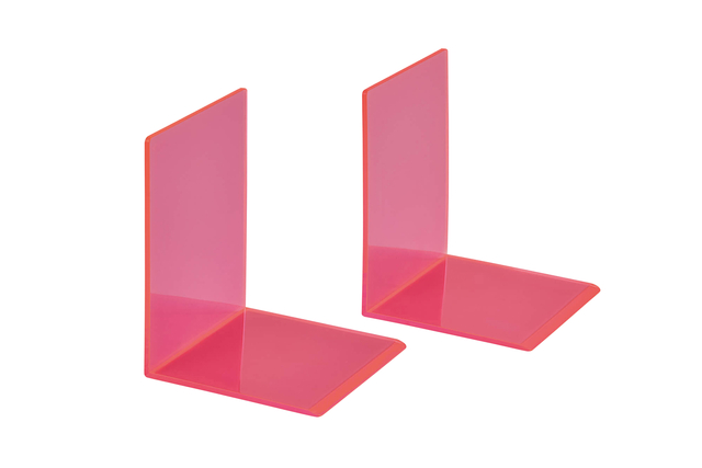 Boekensteun MAUL 10x10x13cm acryl set 2 neon rood transparant afbeelding