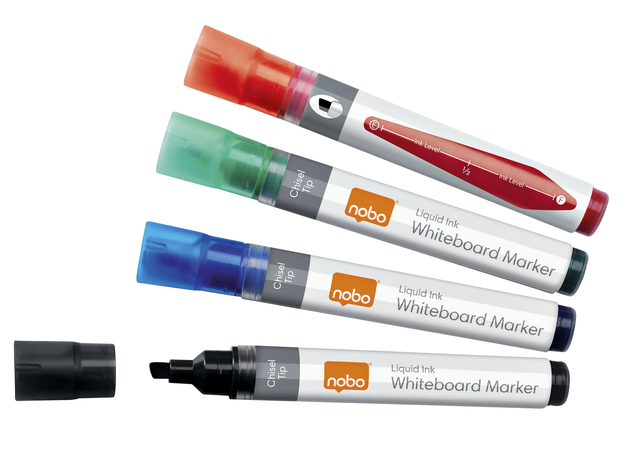 Whiteboardmarker Nobo Liquid ink schuin assorti 4mm 4st afbeelding