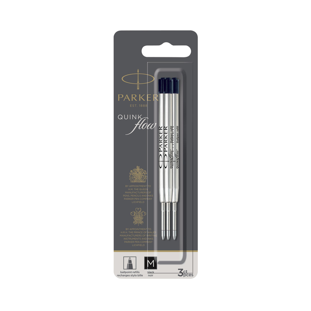 Balpenvulling Parker Quinkflow medium zwart blister à 3 stuks afbeelding