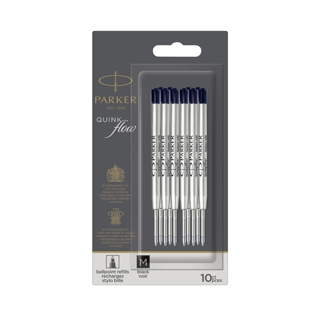 Balpenvulling Parker Quinkflow medium zwart blister à 10 stuks afbeelding