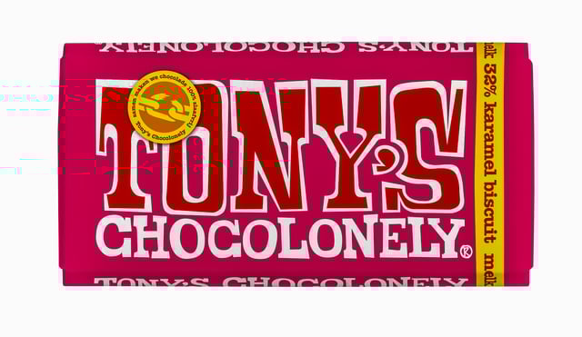 Chocolade Tony&apos;s Chocolonely melk karamel biscuit reep 180gr afbeelding