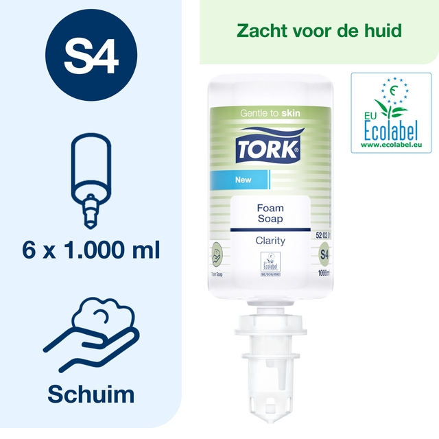 Handzeep Tork S4 Premium schuim 1000ml Clarity 520201 — Foto 2 van 2