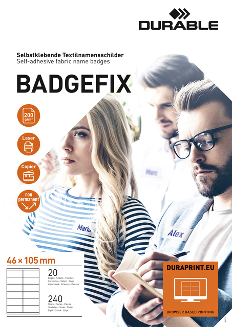 Naambadge etiket Durable 8363 46x105mm zelfklevend wit 240 stuks afbeelding