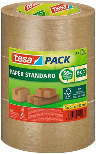 Verpakkingstape tesapack® Papier Standard ecoLogo 50mx50mm bruin bundel