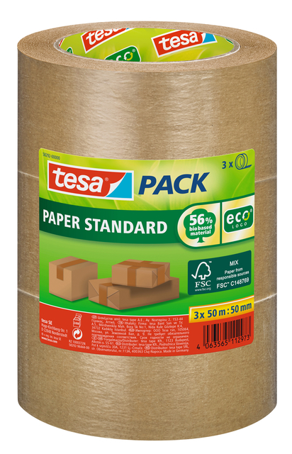 Verpakkingstape tesapack® Papier Standard ecoLogo 50mx50mm bruin bundel afbeelding