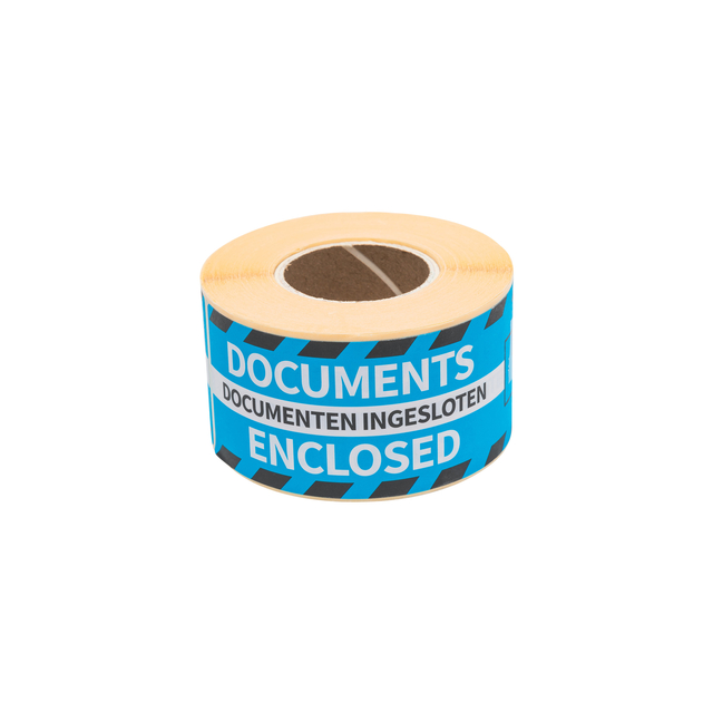 Waarschuwingsetiket Rillprint 46x125mm documents enclosed blauw 250 stuks
