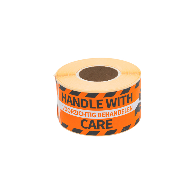 Waarschuwingsetiket Rillprint handle with care 46x125mm oranje 250 stuks afbeelding