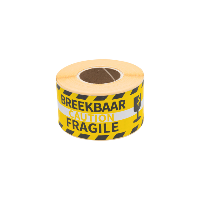 Waarschuwingsetiket Rillprint fragile 46x125mm geel 250 stuks afbeelding
