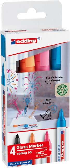 Viltstift edding 95 glasbord rond 1.5-3mm inclusief wit assorti set à 4 stuks afbeelding