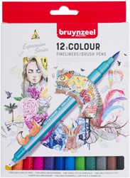 Duotip Bruynzeel Expression fineliner en brushpen assorti 12 stuks