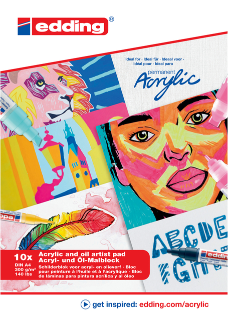 Olie- en Acrylblok edding 30010 A4 10 vel 300 gram wit afbeelding