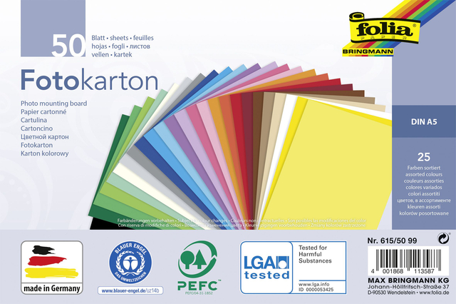 Fotokarton Folia 2-zijdig A5 270gr 50 vel 25 kleuren afbeelding