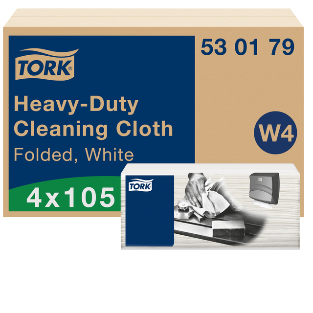 Reinigingsdoek Tork Heavy-Duty W4 multifunctioneel nonwoven 150 vel wit 530179 afbeelding