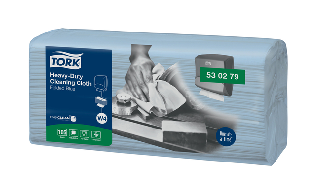 Reinigingsdoek Tork Heavy-Duty W4 gevouwen absorberend 105 vel blauw 530279 afbeelding