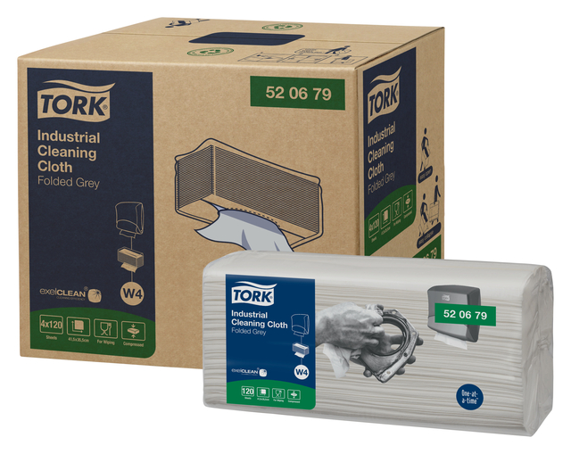 Reinigingsdoek Tork Industrial W4 gevouwen flexibel en zacht 120 vel grijs 520679 — Foto 2 van 2