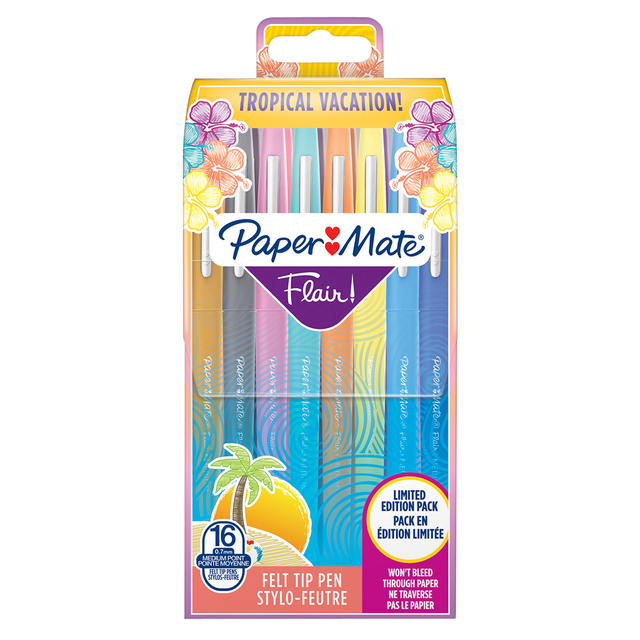 Fineliner Paper Mate Flair Tropical Vacation! medium assorti blister à 16 stuks afbeelding