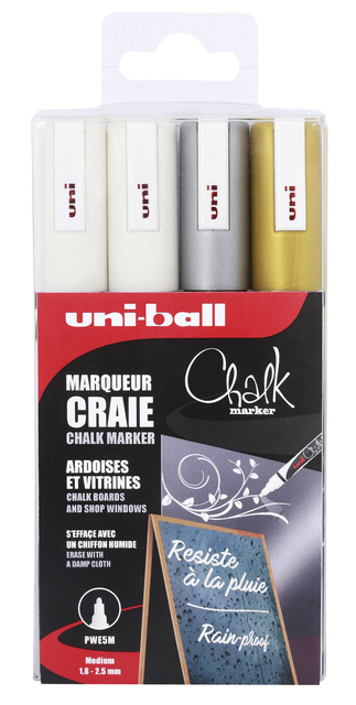 Krijtstift Uni-ball chalk rond 1.8-2.5mm assorti set à 4 stuks afbeelding