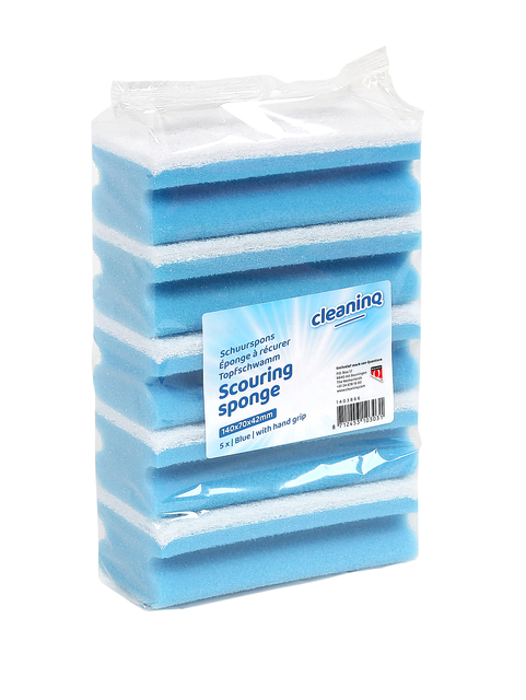Schuurspons Cleaninq met greep 140x70x42mm blauw/wit 5 stuks afbeelding