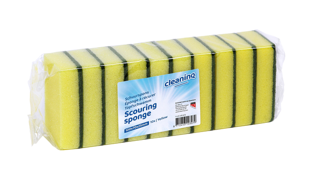 Schuurspons Cleaninq geel/groen 100x70x25mm 10 stuks afbeelding