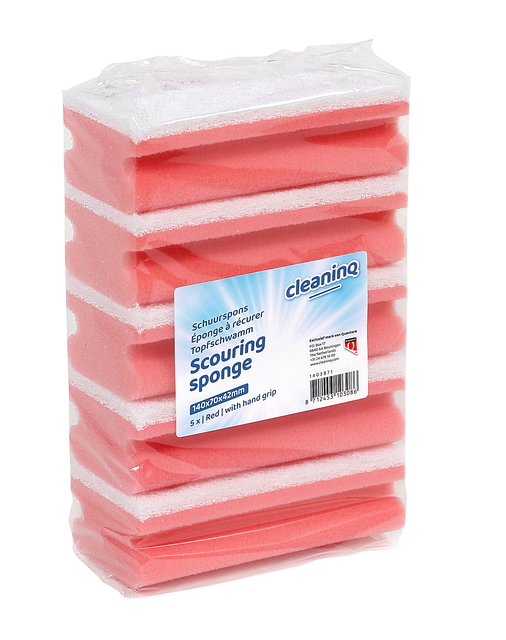 Schuurspons Cleaninq met greep 140x70x42mm rood/wit 5 stuks afbeelding
