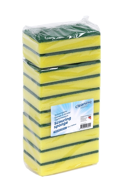 Schuurspons Cleaninq 140x90x28mm geel/groen 10 stuks afbeelding