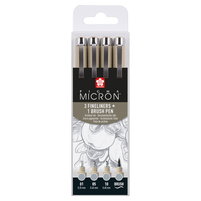 Fineliner Sakura Pigma Micron lichtgrijs set 4 maten afbeelding
