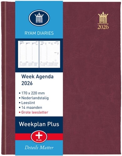Agenda 2026 Ryam Weekplan Plus Mundior groot letter 7dagen/2pagina's assorti