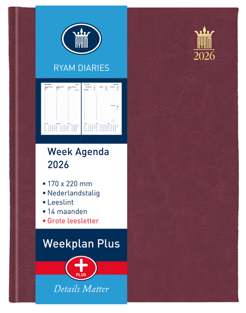 Agenda 2026 Ryam Weekplan Plus Mundior groot letter 7dagen/2pagina&apos;s assorti afbeelding