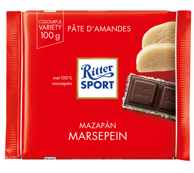 Chocolade Ritter Sport puur-marsepein 100gr afbeelding