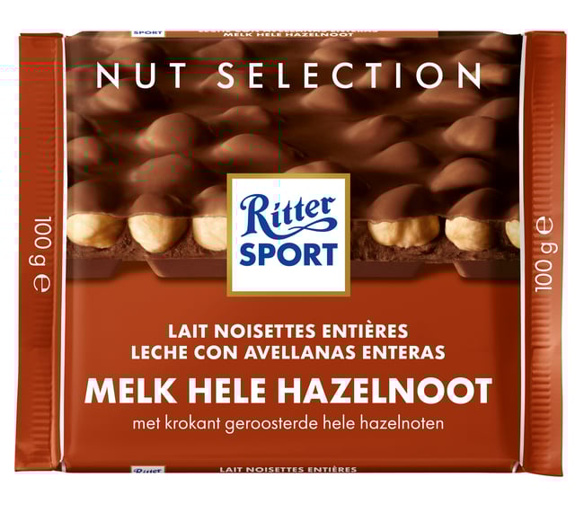 Chocolade Ritter Sport melk-hele hazelnoot 100gr afbeelding
