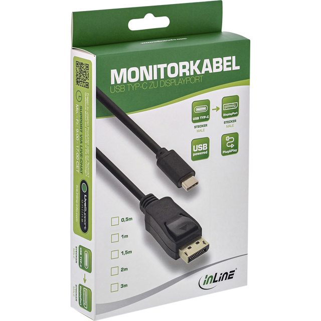 Kabel inLine USB-C Displayport 3.1 4K M/M 2 meter zwart — Foto 2 van 2