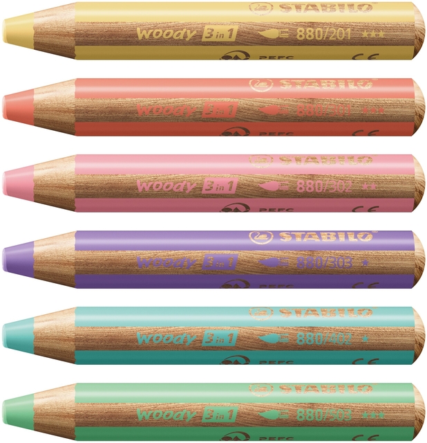 Kleurpotloden STABILO 880 woody slijper pastel assorti 6 stuks — Foto 2 van 2