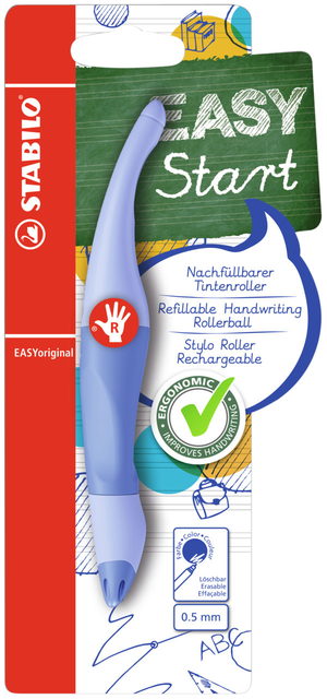 Rollerpen STABILO Easyoriginal rechts M pastel luchtig blauw blister